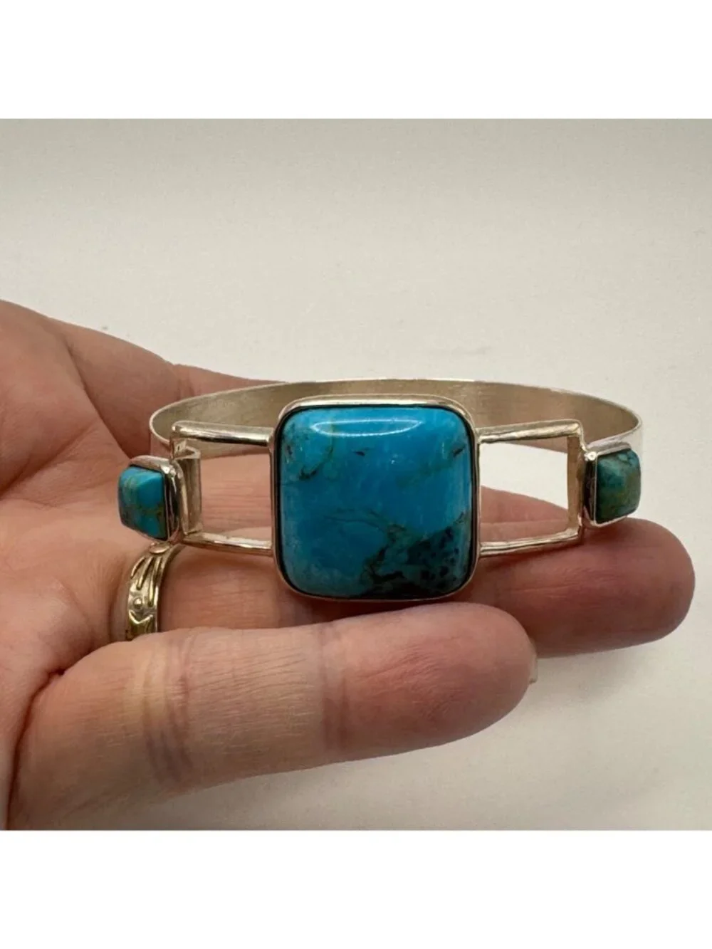 Turquoise Hook Bangle Bracelet Sterling Silver 925 Size 7.5